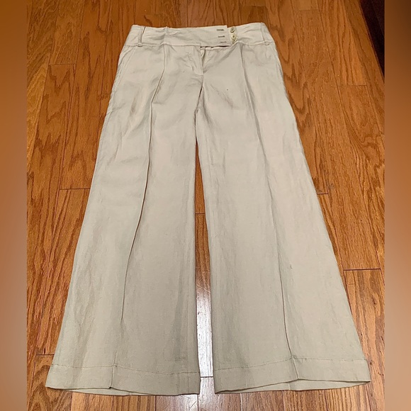 Women’s 2 BCBGMAXAZRIA Tabatha Wide Leg Beige Khaki Linen Blend Pants - Picture 11 of 16